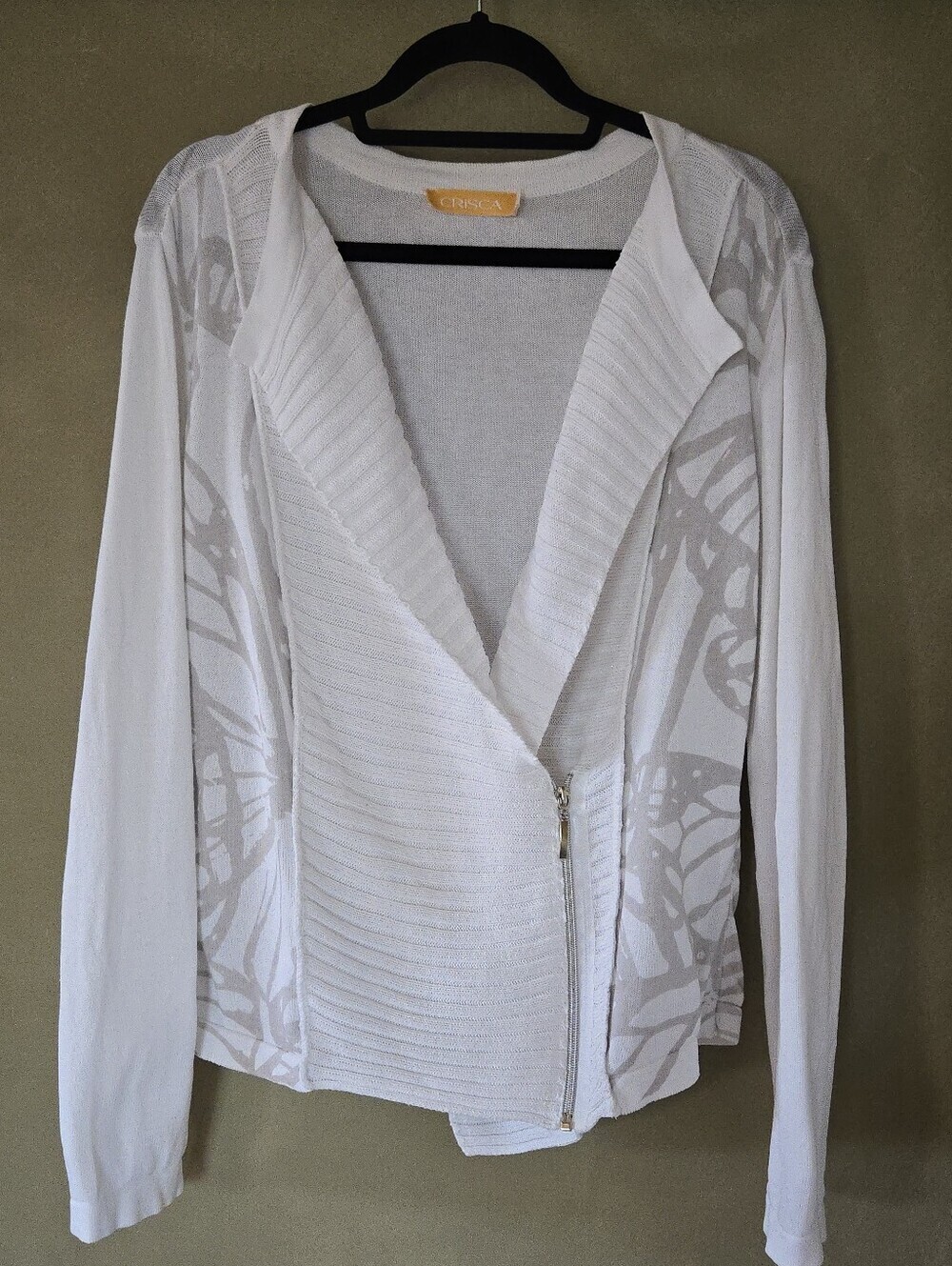 Crisca | White Asymmetrical Zip Knit Cardigan Jacket, Size M - Picture 2 of 8